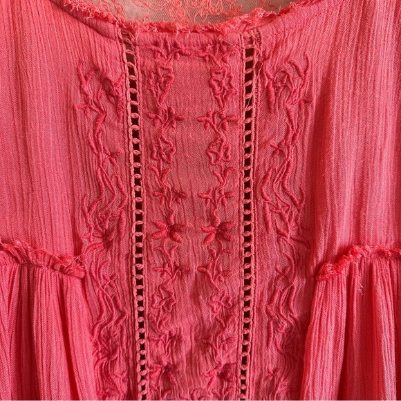 Free People Sunbeam Gauze Lace Tiered Dress Coral Size Small - Picture 6 of 15